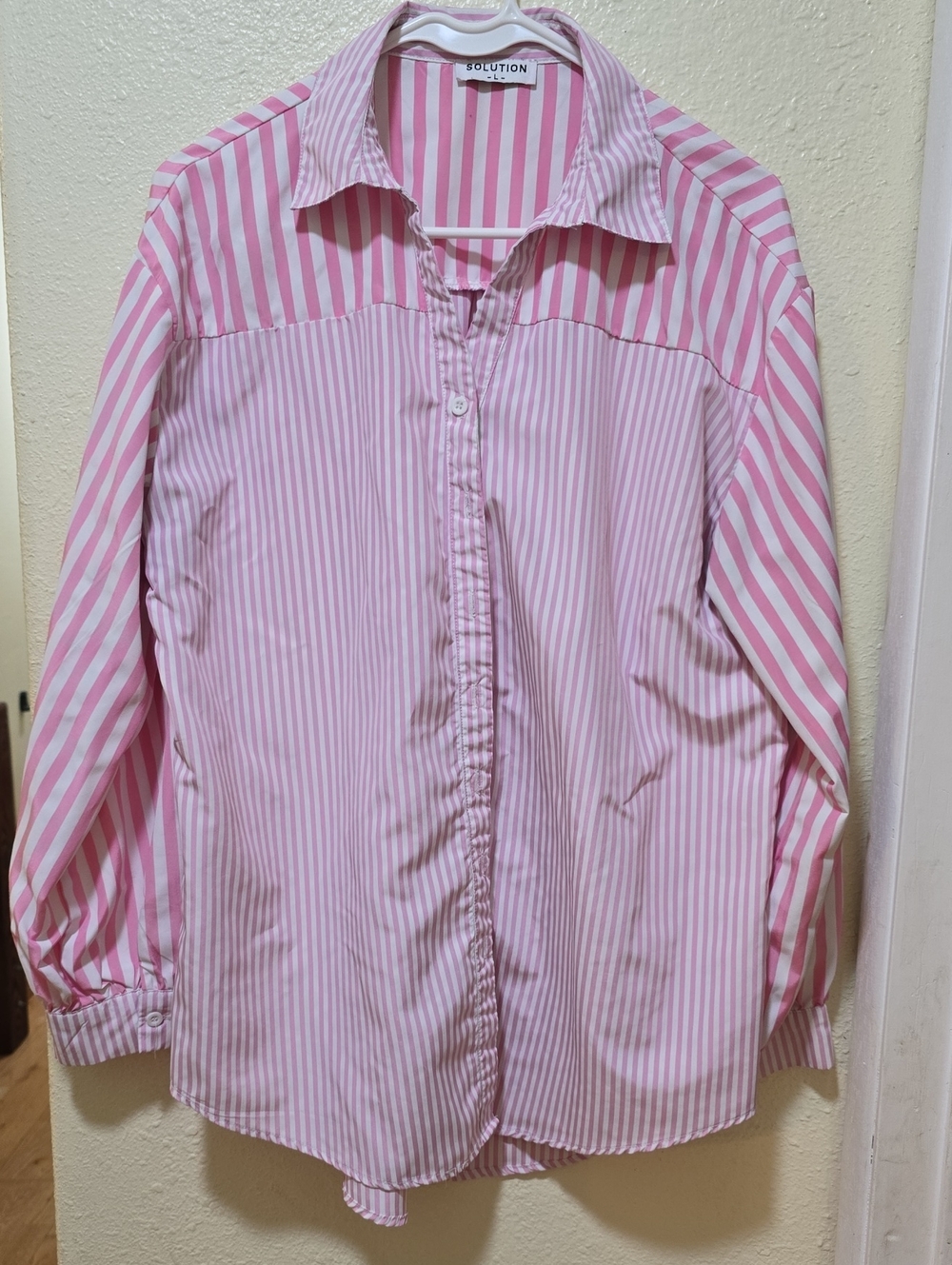 Womens Pink Striped Button-Up Shirt